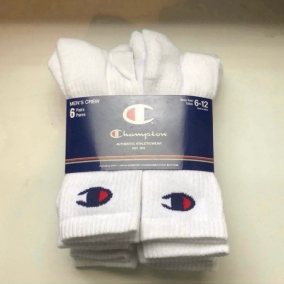 New Champion Socks Men’s 6 Pair White Crew Socks Athletic Casual Activewear - Picture 1 of 11